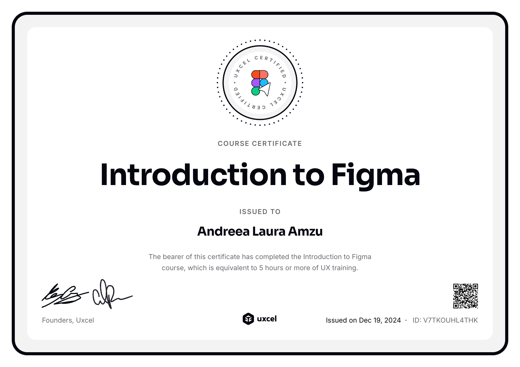 Andreea Laura Amzu's certificate